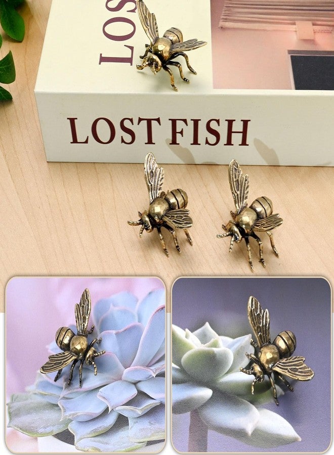 Anxingo مجموعة أنكسينغو من 3 تماثيل نحل نحاسية عتيقة، زينة نحل صغيرة من النحاس الأصفر لتزيين المنزل، هدية فنية جدارية - Image 4